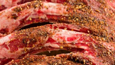 Big time bbq rub on uncooked ribs.