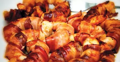 Bacon BBQ Shrimp on a plate.