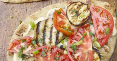 Grilled Eggplant & Tomato Flatbreads