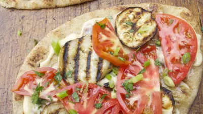 Grilled Eggplant & Tomato Flatbreads