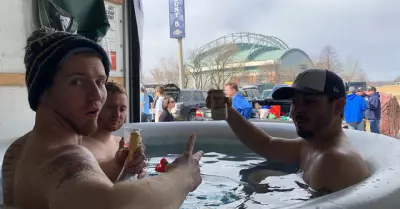 Brewer fans tailgate from hot tub