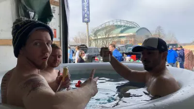 Brewer fans tailgate from hot tub