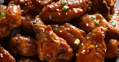 honey mustard wings on a black plate