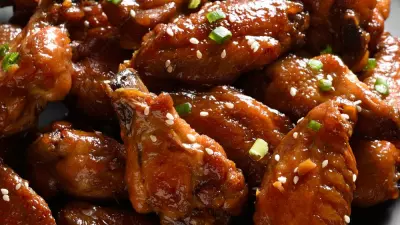 honey mustard wings on a black plate