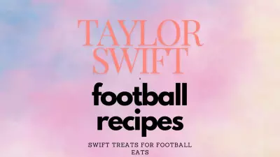 An image of a cotton candy sky with the words Taylor Swift Football Recipes on it.